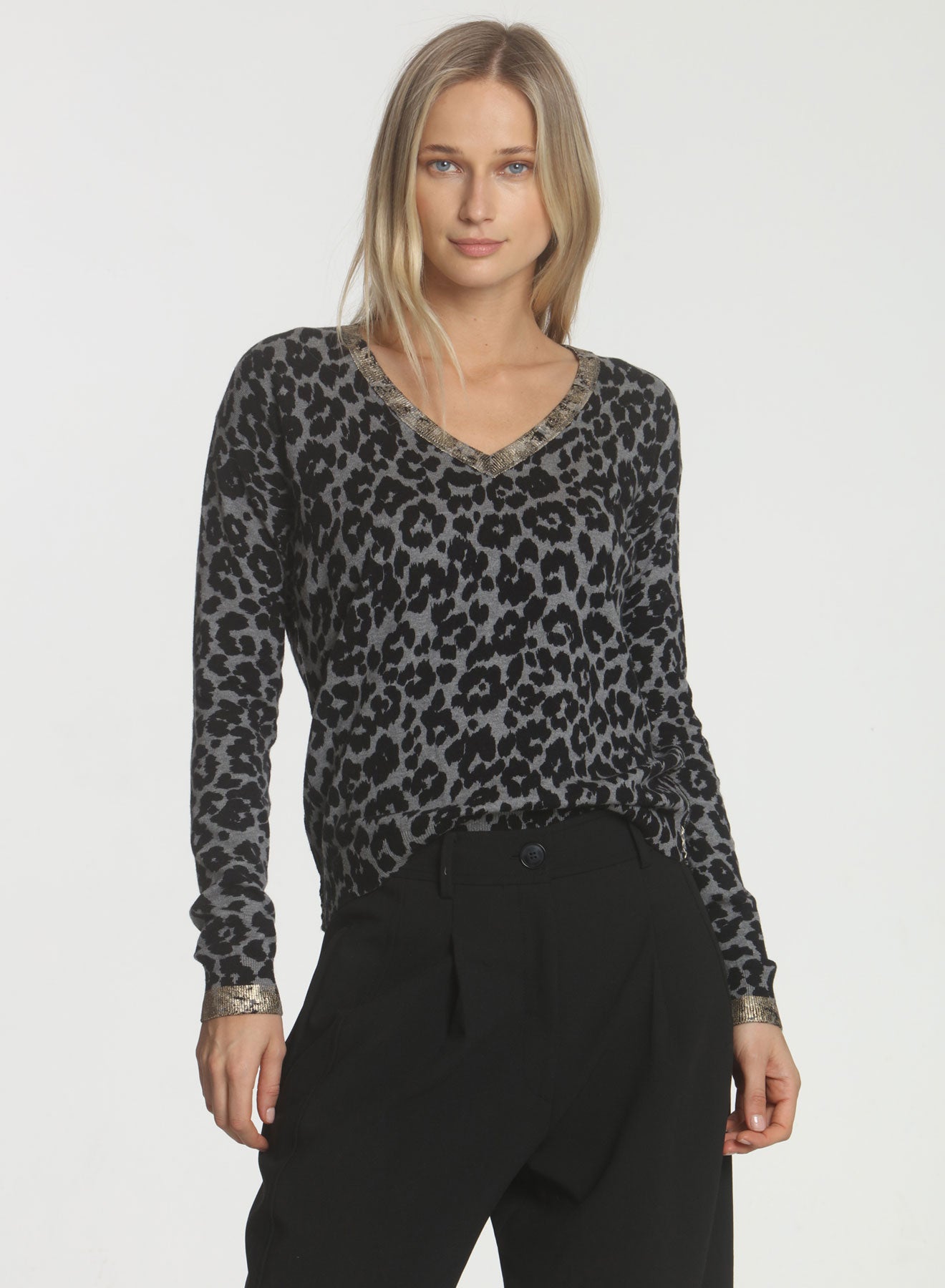 Grey top cheetah sweater