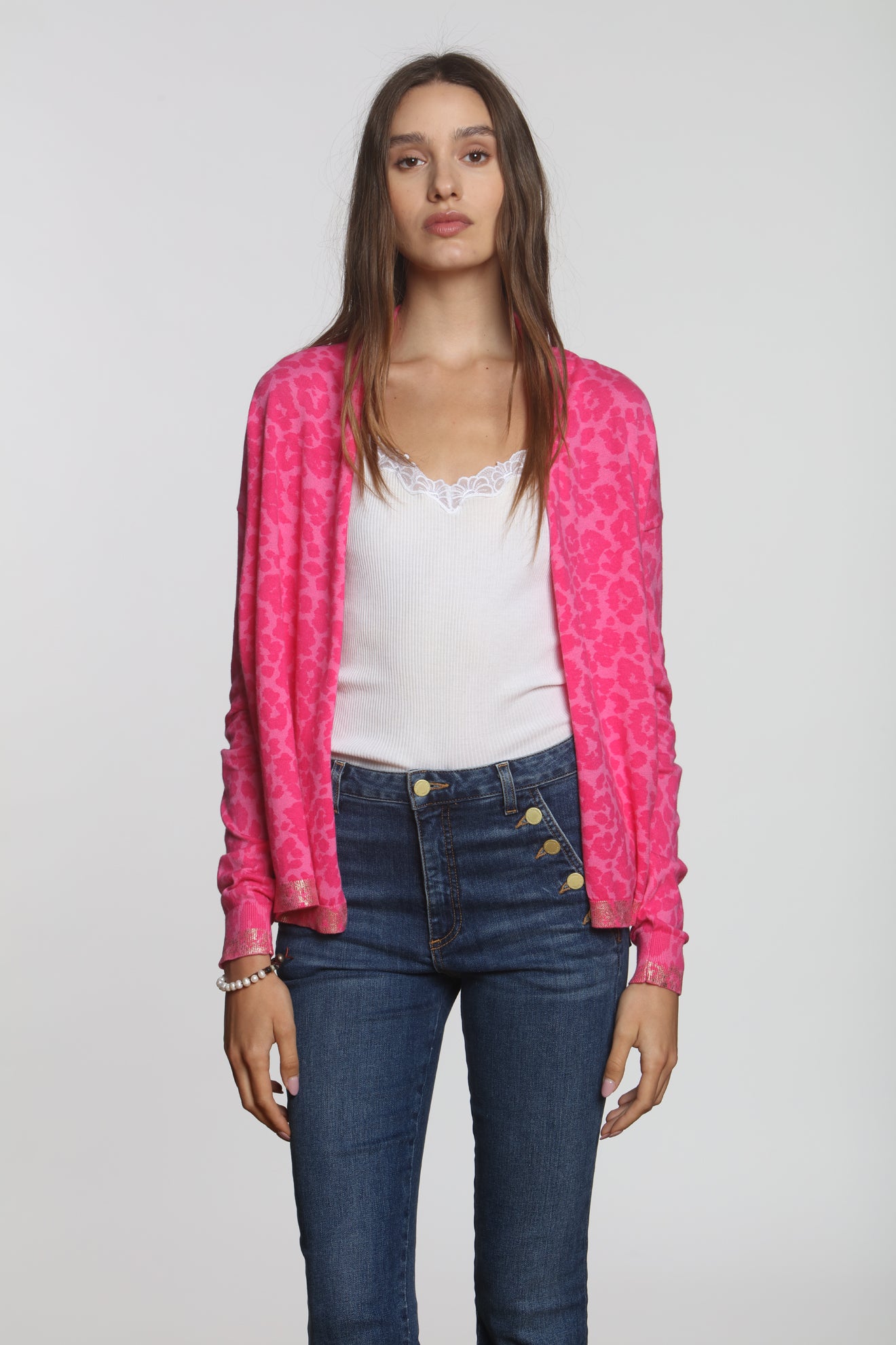 LABEL+thread Women's Cotton Goldie Printed Cardigan - Cheetah Pink