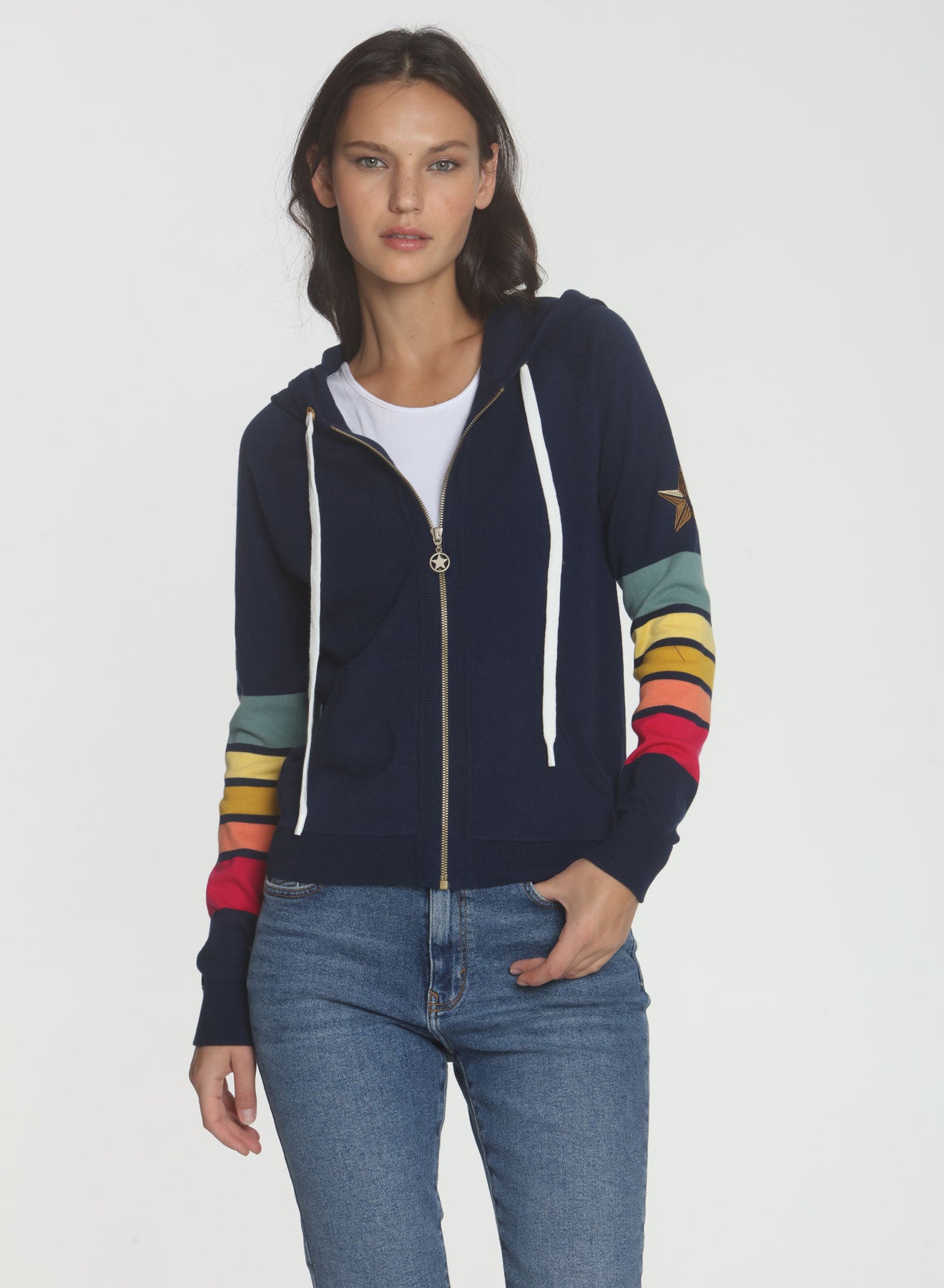 Navy rainbow hoodie hot sale