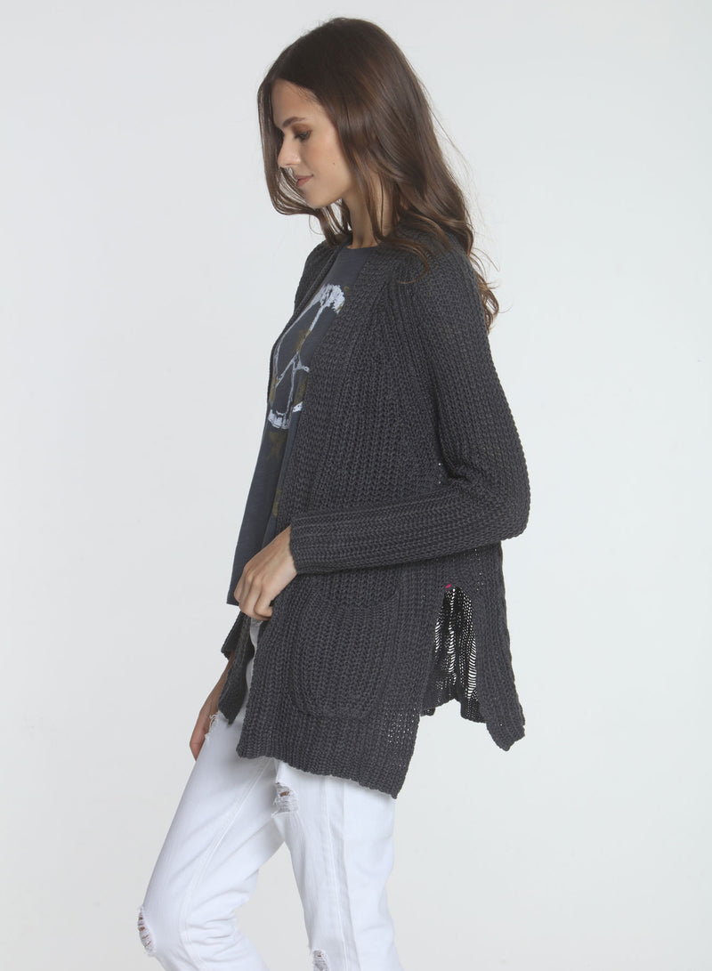 Dillon Cable Cardigan - Charcoal