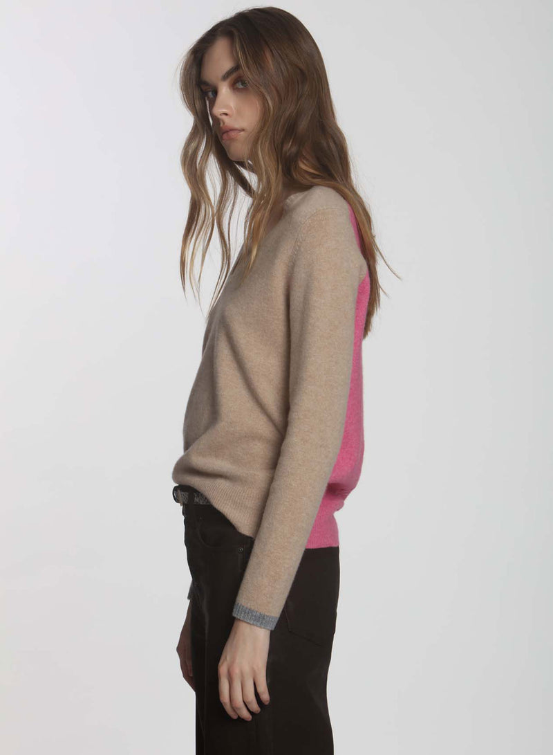 Nellie Cozy Vee - Caramel/pink