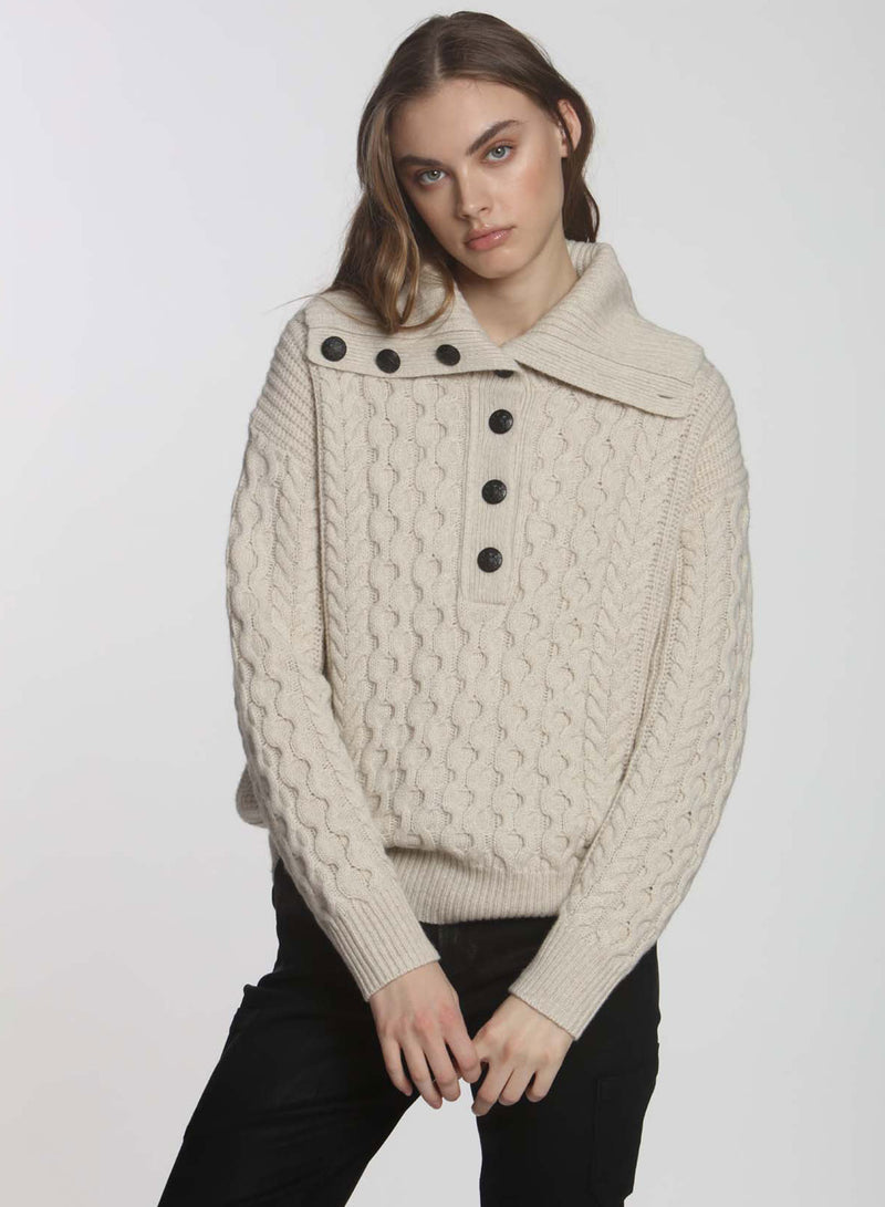 Millie Button Neck - Ecru