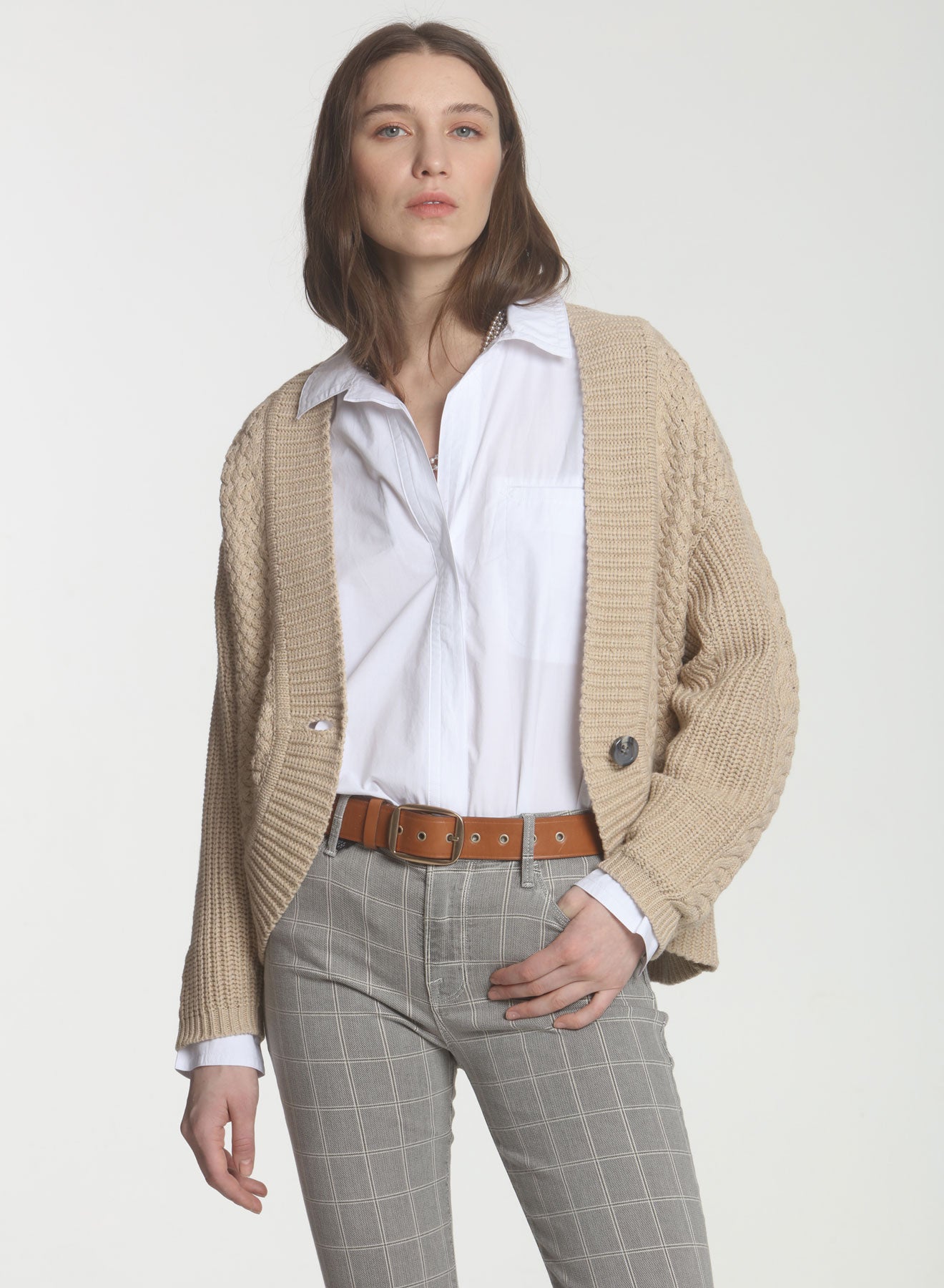 Threadbare Carol LABEL+thread Women's Cotton Carol Curve Cardi - Latte