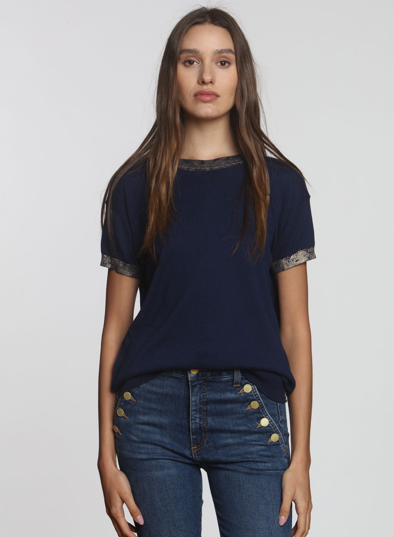 LABEL+thread Women's Cotton Goldie SS Tee - Navy