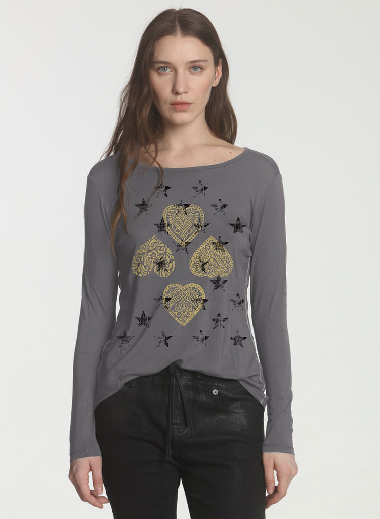 Graphic Riley LS Tee - Deep Taupe Boho Heart