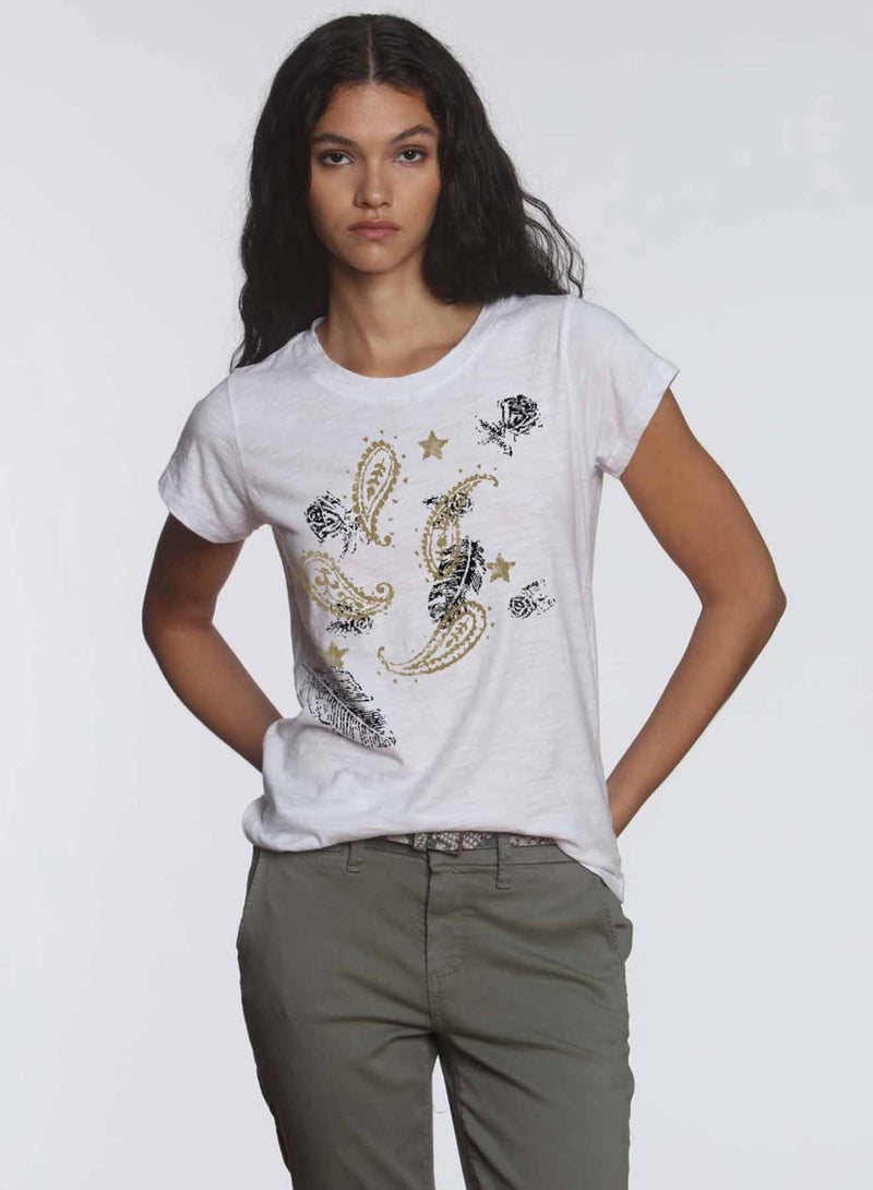 Graphic Ava Tee - White Paisley Feathers