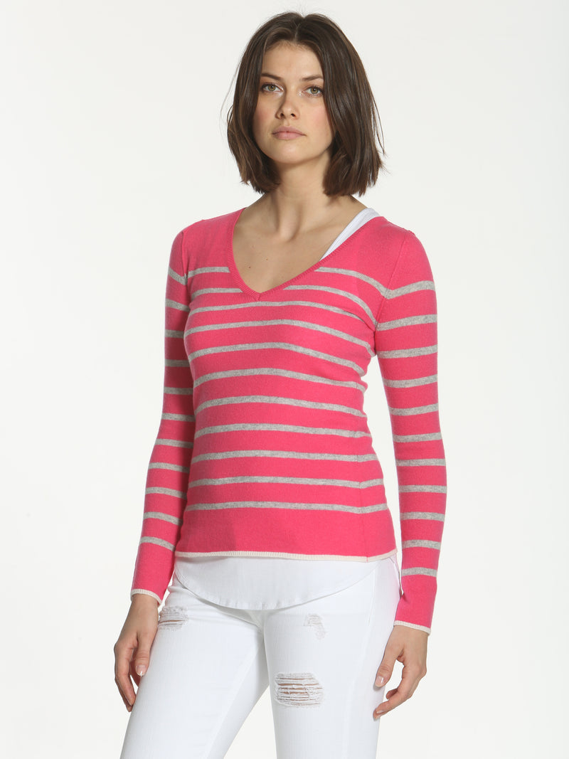 Luxe Striped V-neck