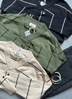 Waverly Stripe Vee - Bone/black