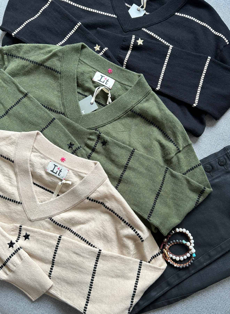 Waverly Stripe Vee - Army/black