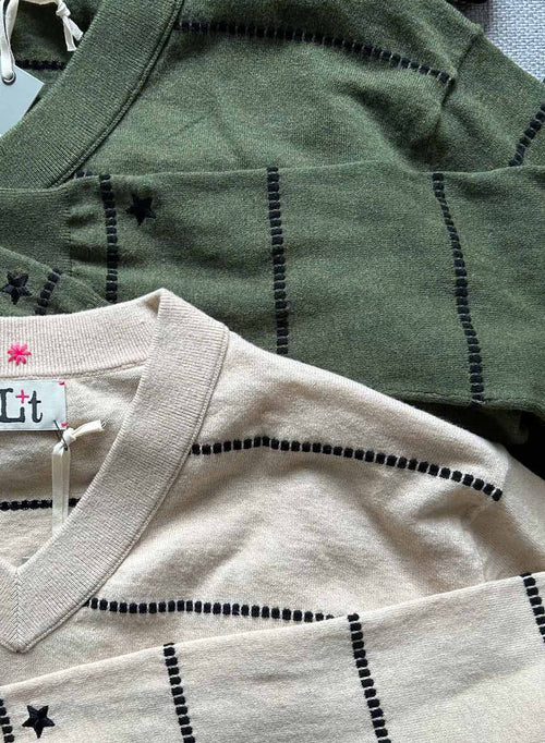 Waverly Stripe Vee - Army/black