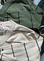 Waverly Stripe Vee - Bone/black