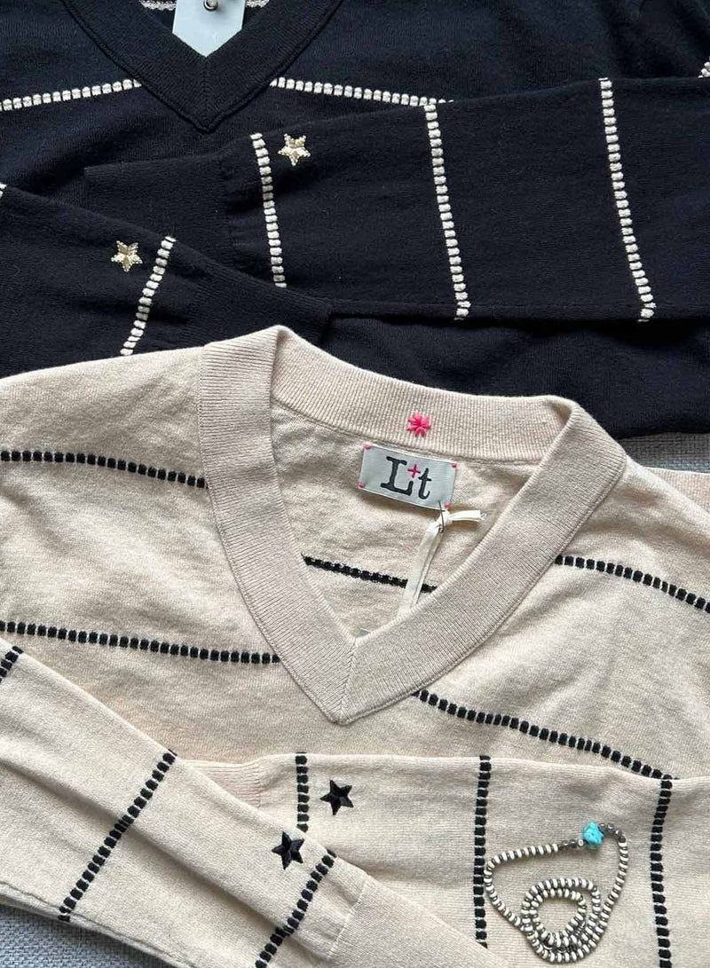 Waverly Stripe Vee - Bone/black