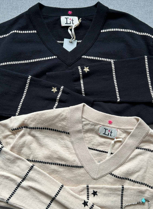Waverly Stripe Vee - Black/bone