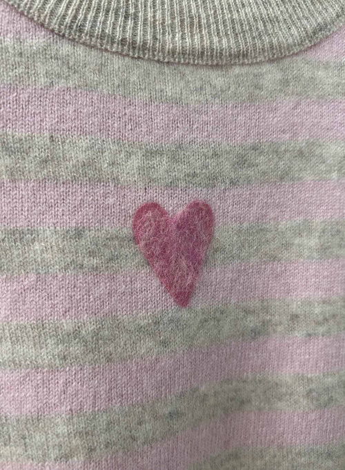 Emily Heart Crew - Oatmeal/pink