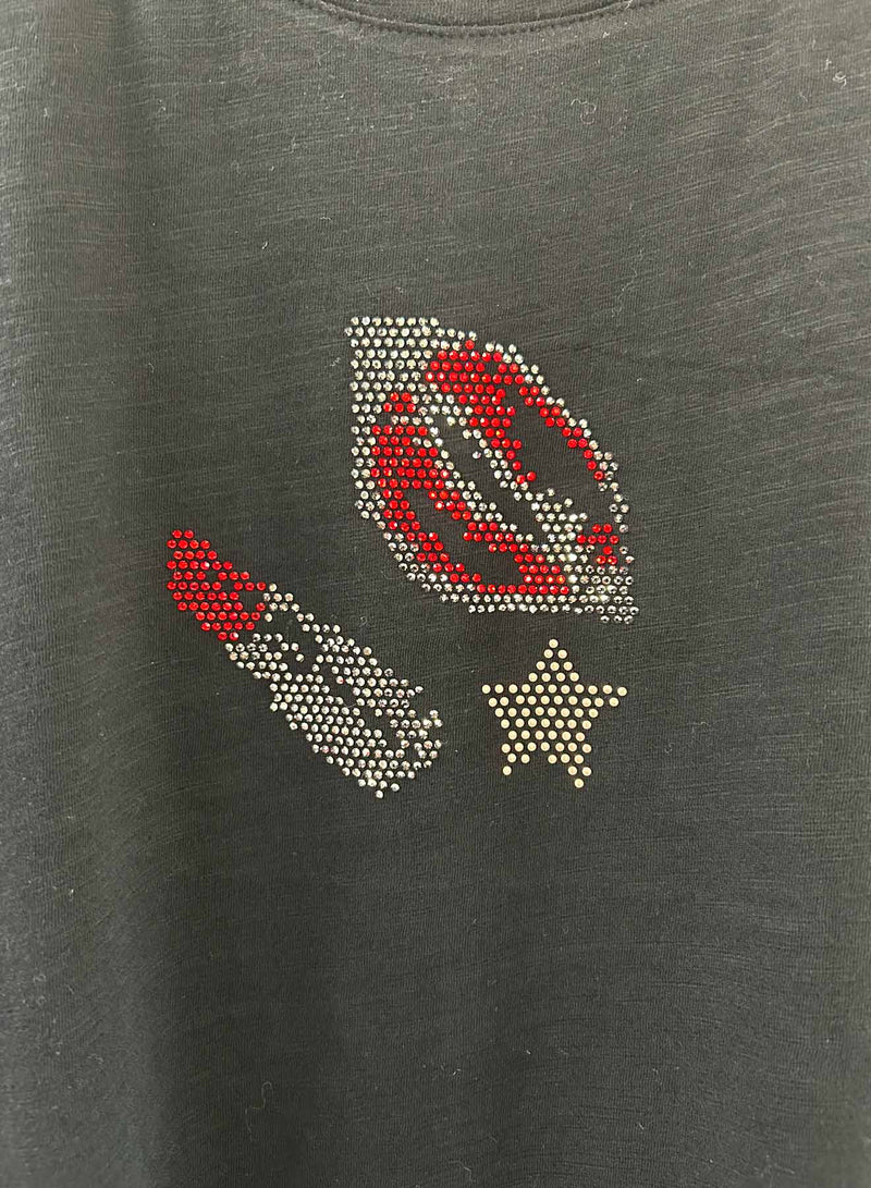 Graphic Ava Tee - Black Hot Lips Crystal
