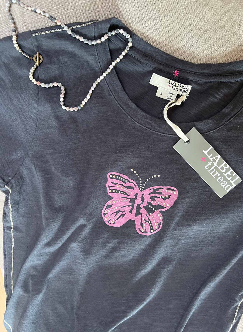 Graphic Ava Tee - Graphite Mariposa