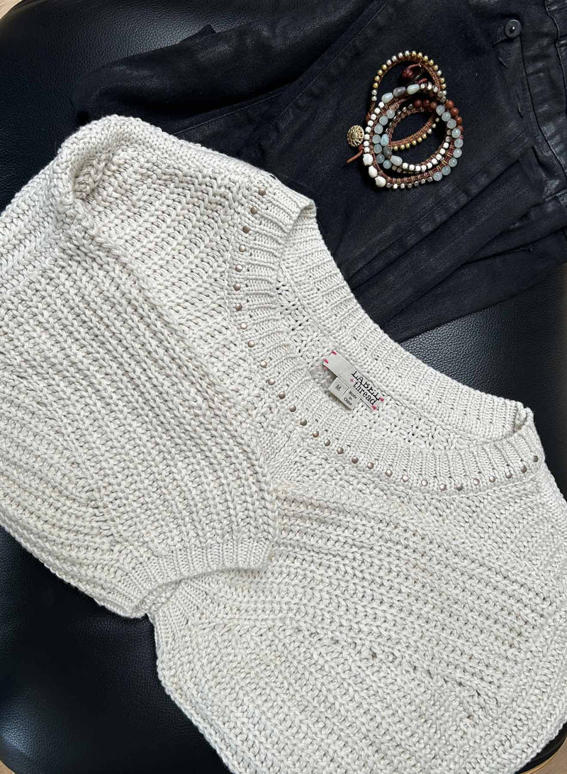Lyla Cable Sweater - Stone Stud