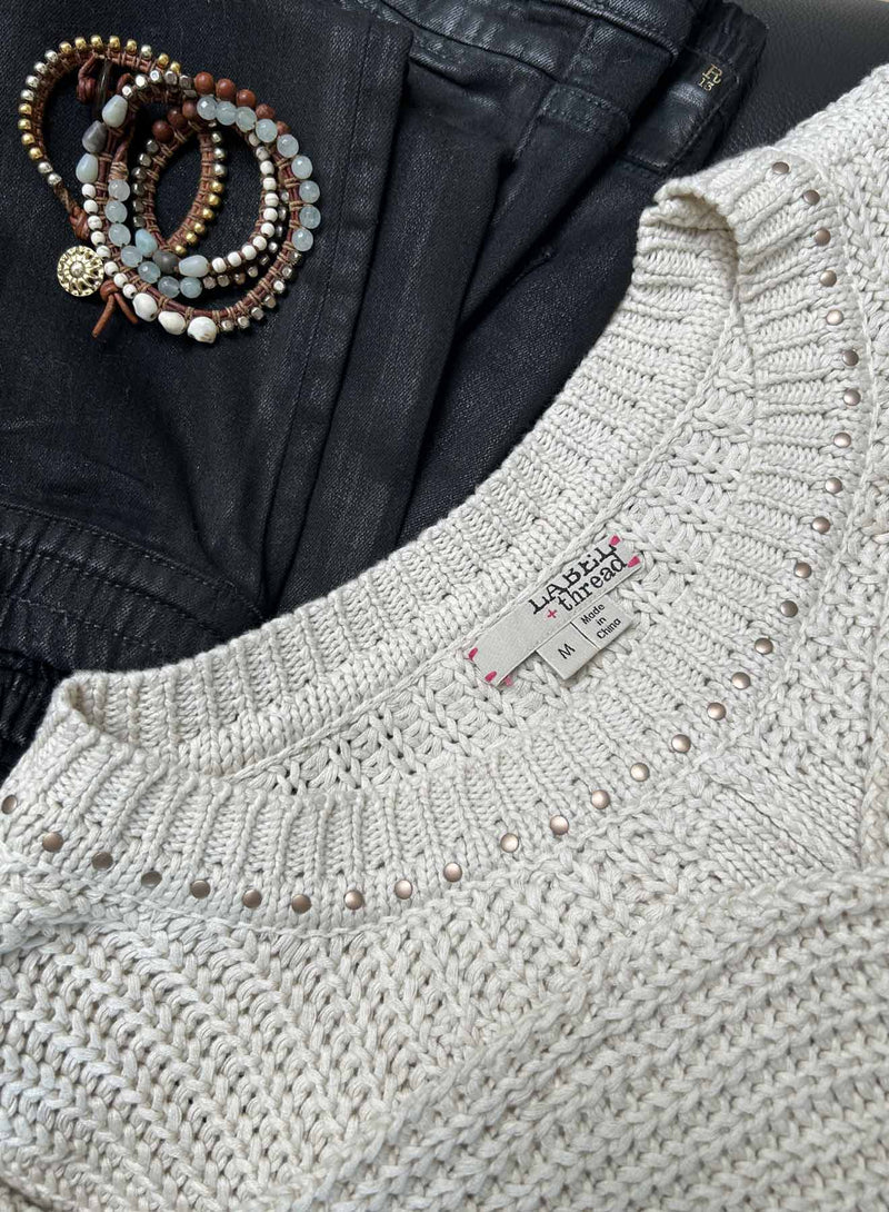 Lyla Cable Sweater - Stone Stud