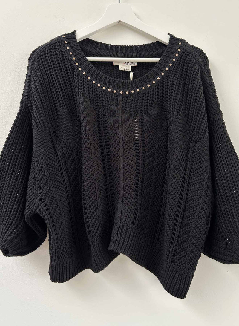 Lyla Cable Sweater - Black Stud