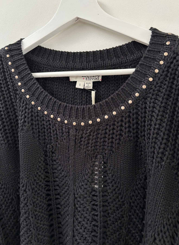 Lyla Cable Sweater - Black Stud