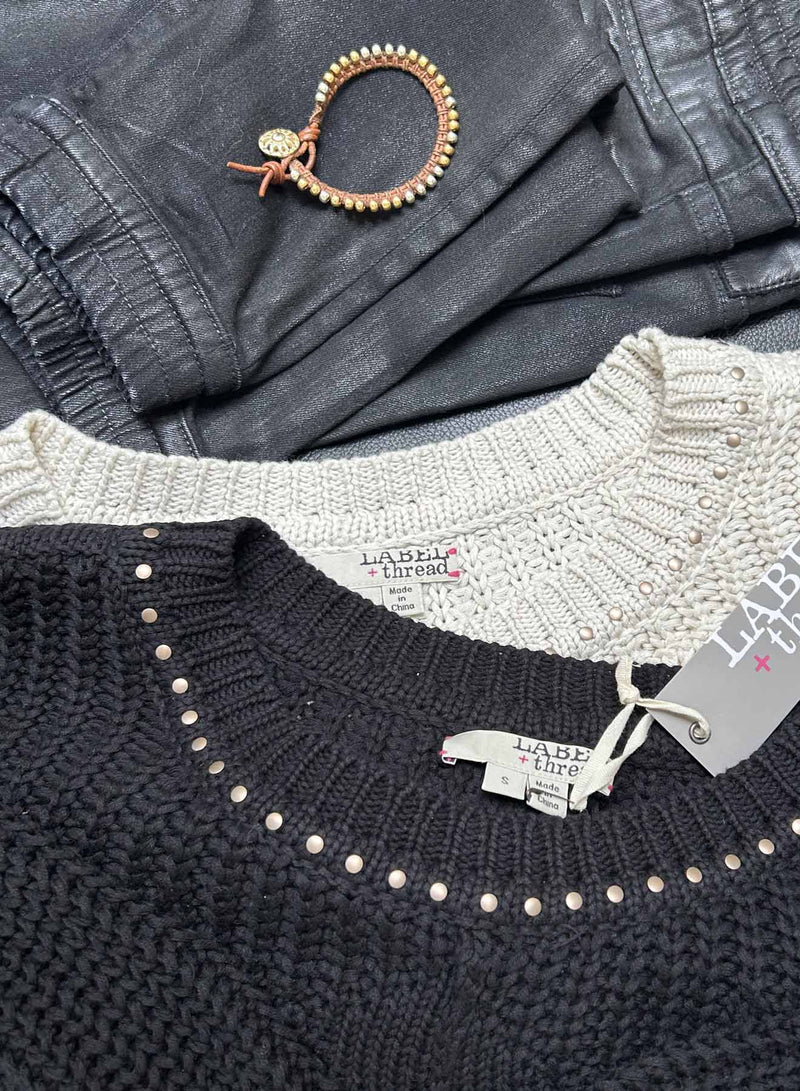 Lyla Cable Sweater - Black Stud
