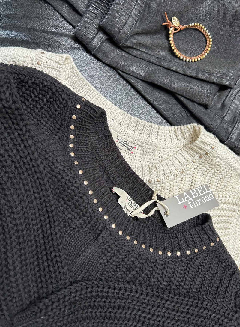 Lyla Cable Sweater - Black Stud