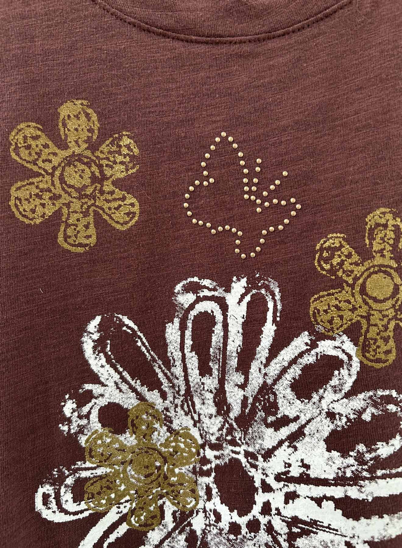 Graphic Ava Tee - Maroon Daisy Crystal