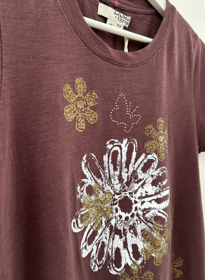 Graphic Ava Tee - Maroon Daisy Crystal