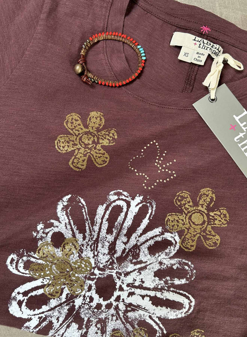 Graphic Ava Tee - Maroon Daisy Crystal