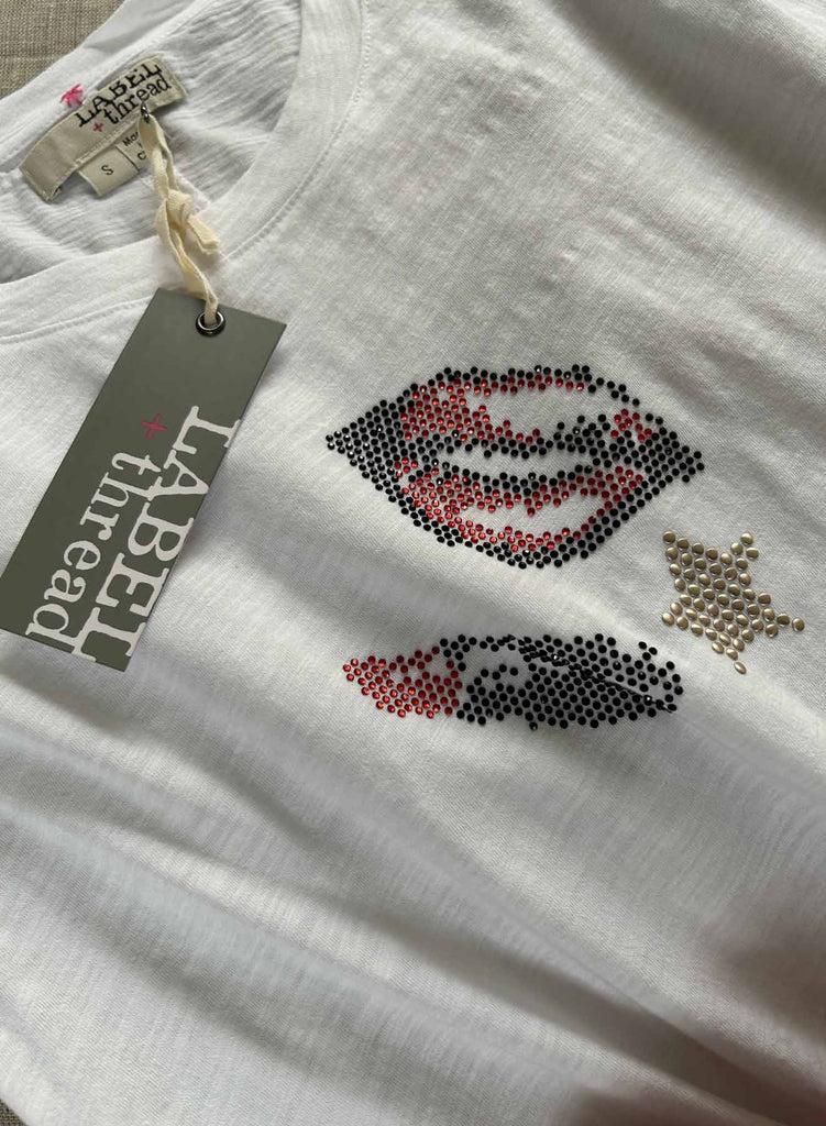 Graphic Ava Tee - White Hot Lips Crystal