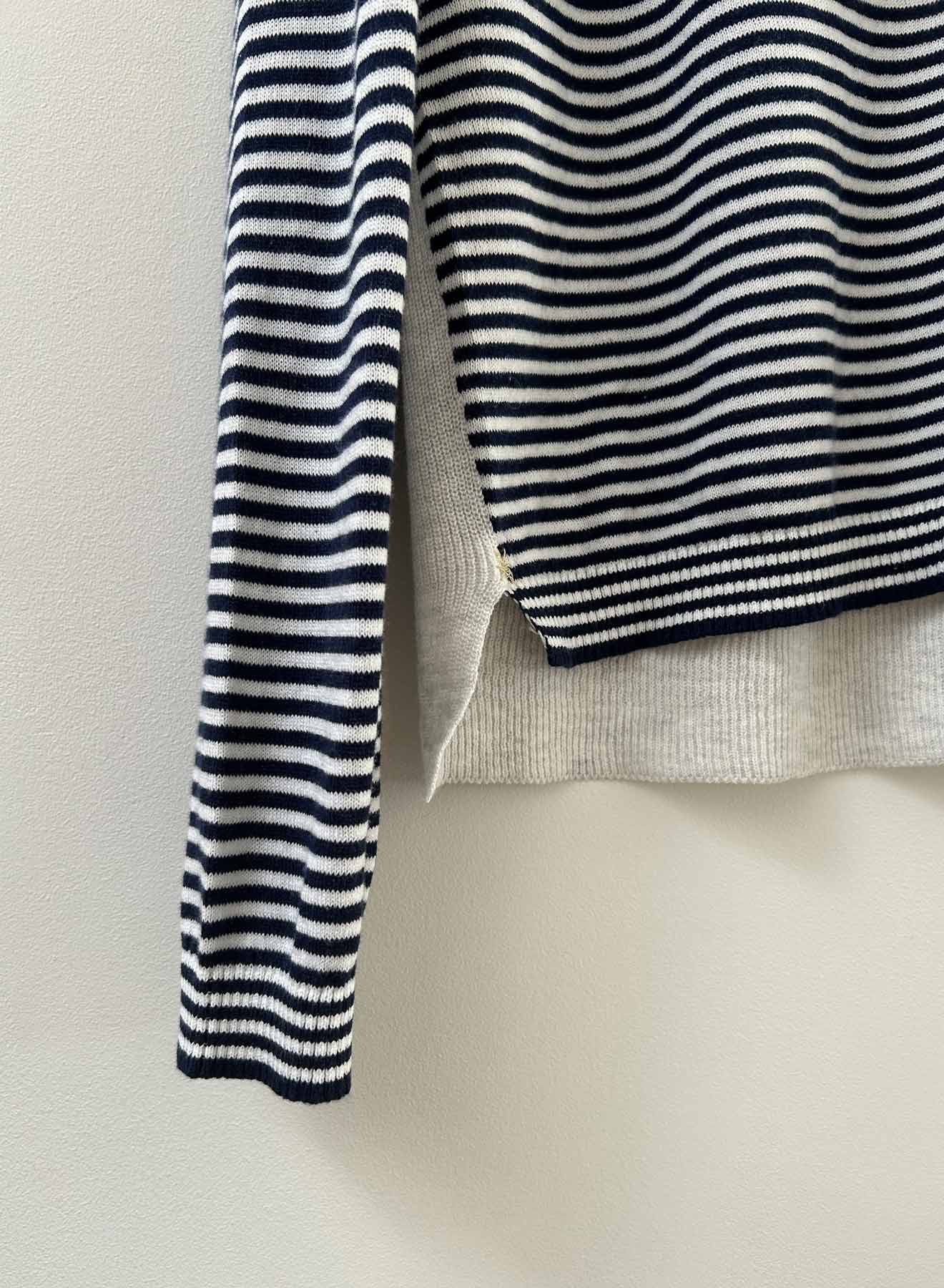 LABEL+thread Women's Cotton Danni Rib Back Vee - Navy Stripe