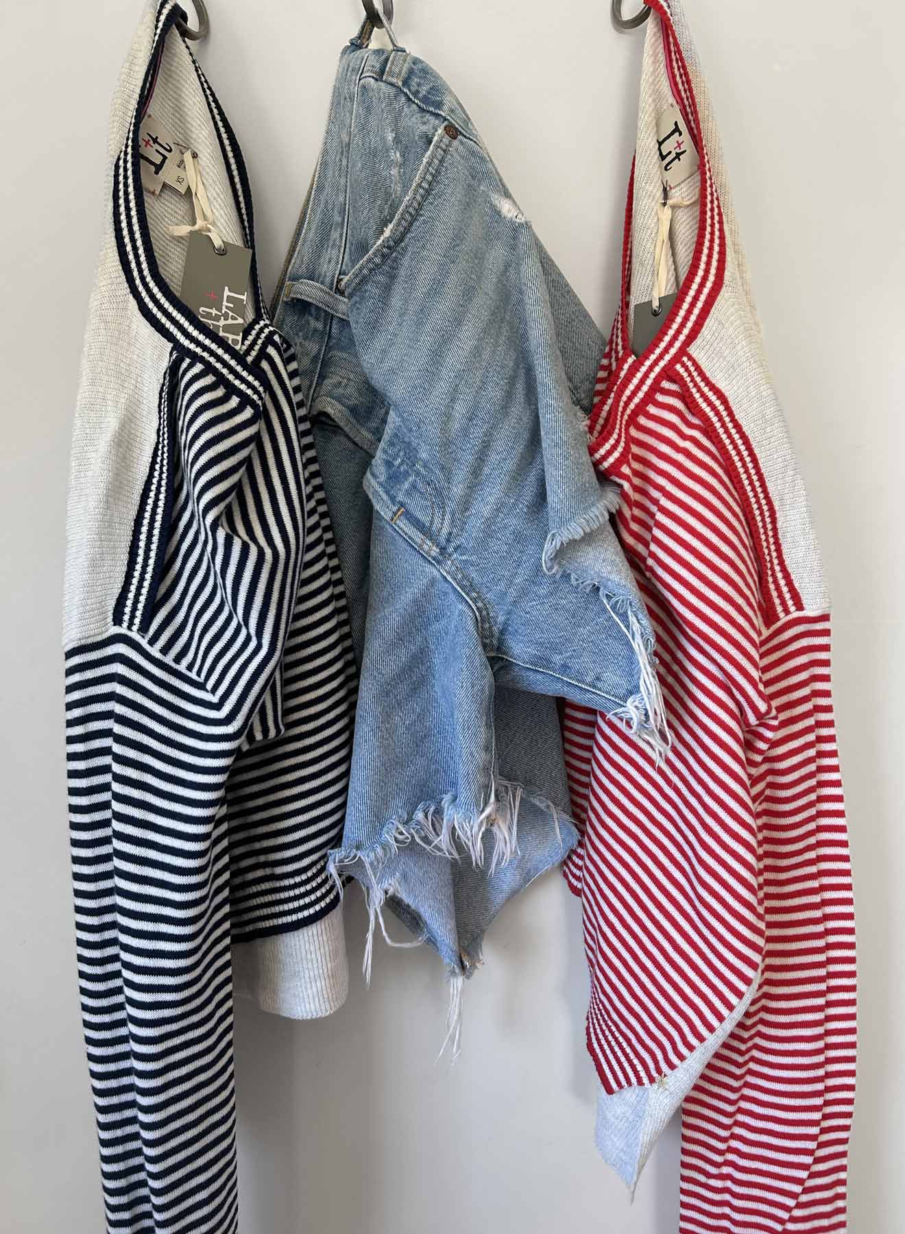 LABEL+thread Women's Cotton Danni Rib Back Vee - Navy Stripe