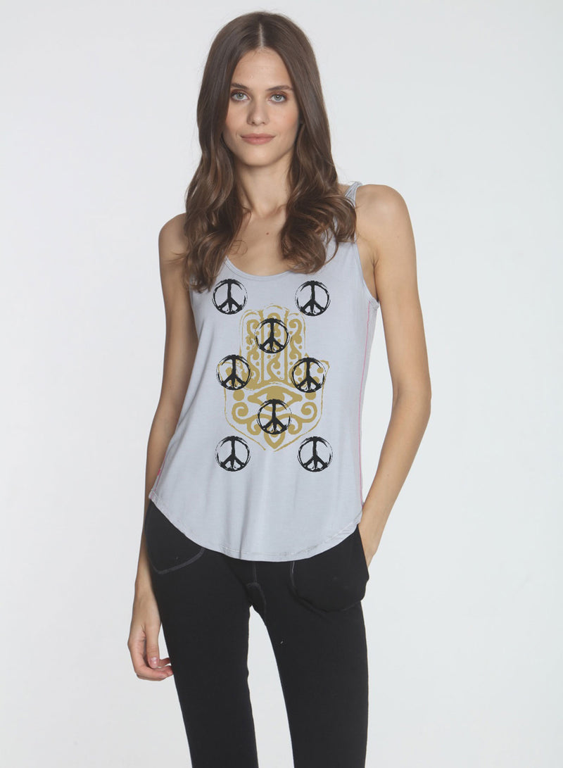 Graphic Ophelia Tank - Silver Hand Peaceful