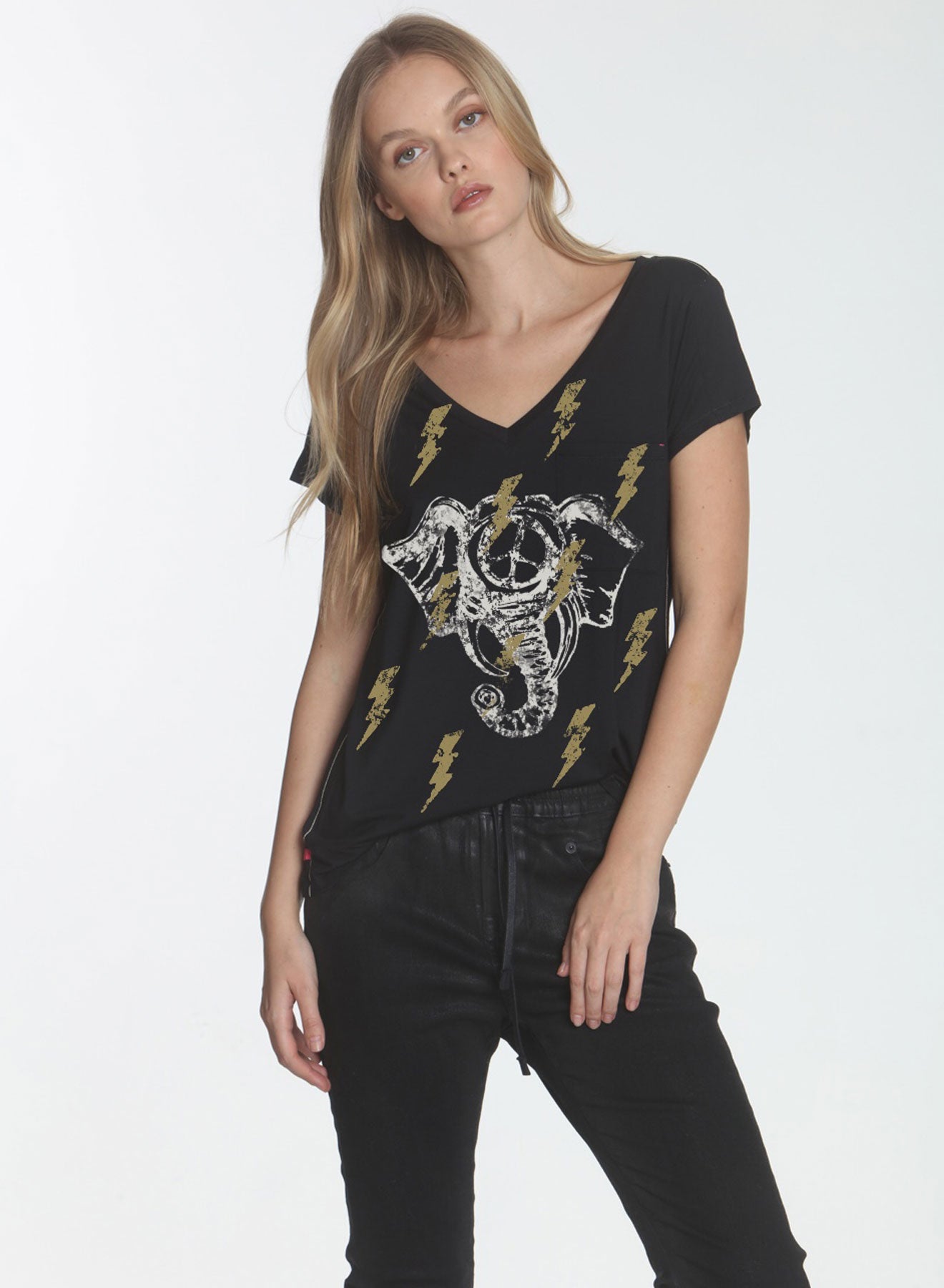 Thread Harper LABEL+thread Women's Modal Graphic Harper Vee - Black Elephant Bolt