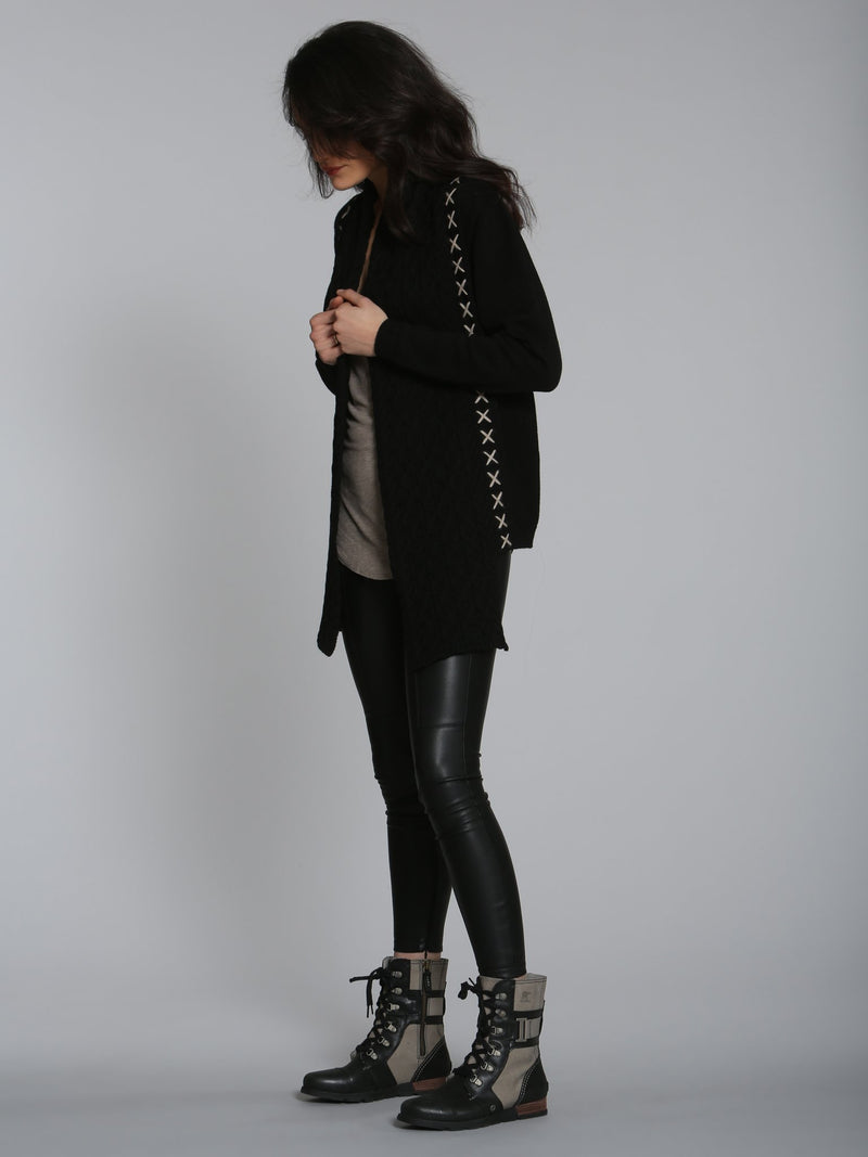 City Cable Scarf Cardigan - Black