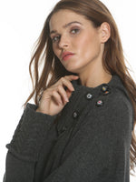 Cable Cuff Button Neck - Charcoal