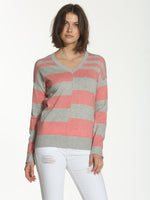 Striped Seamed V-Neck - Grey