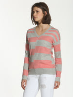 Striped Seamed V-Neck - Grey