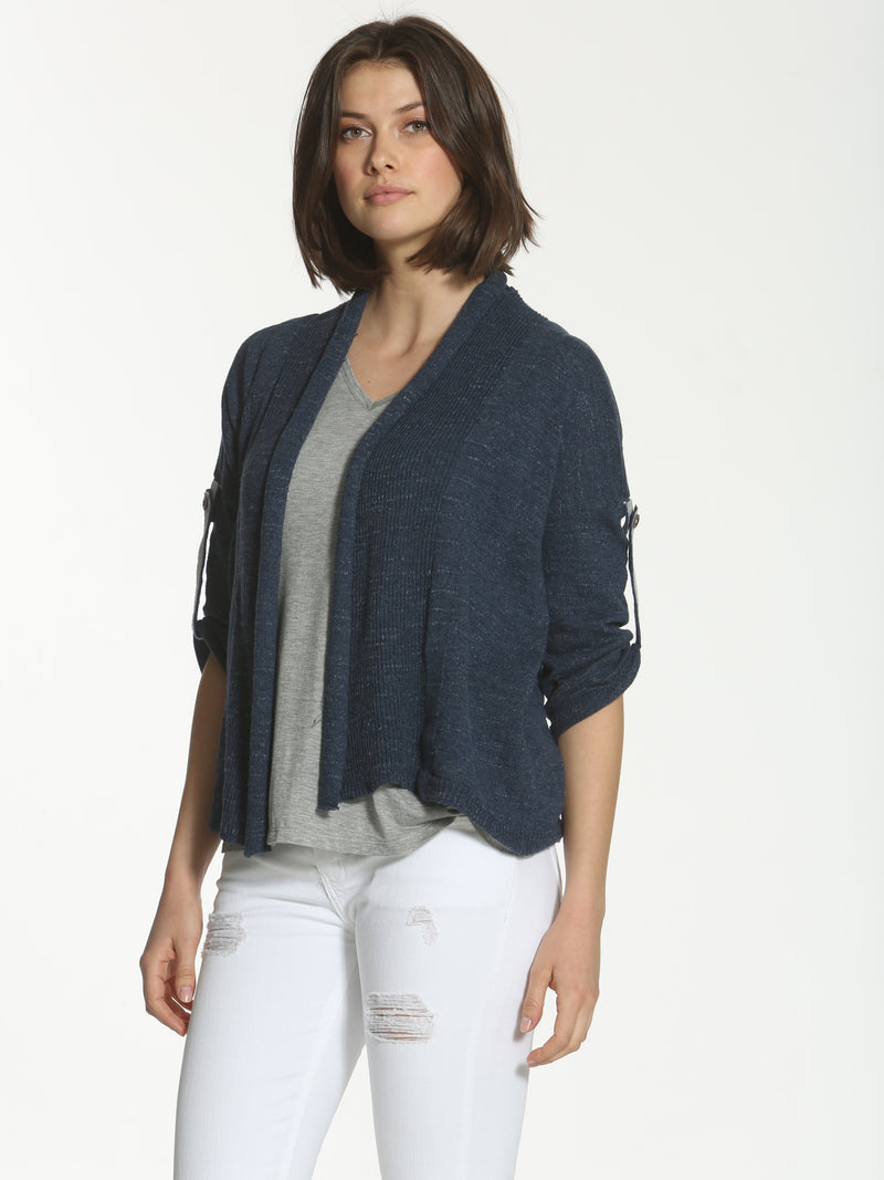 Tab Sleeve Cardigan - Navy