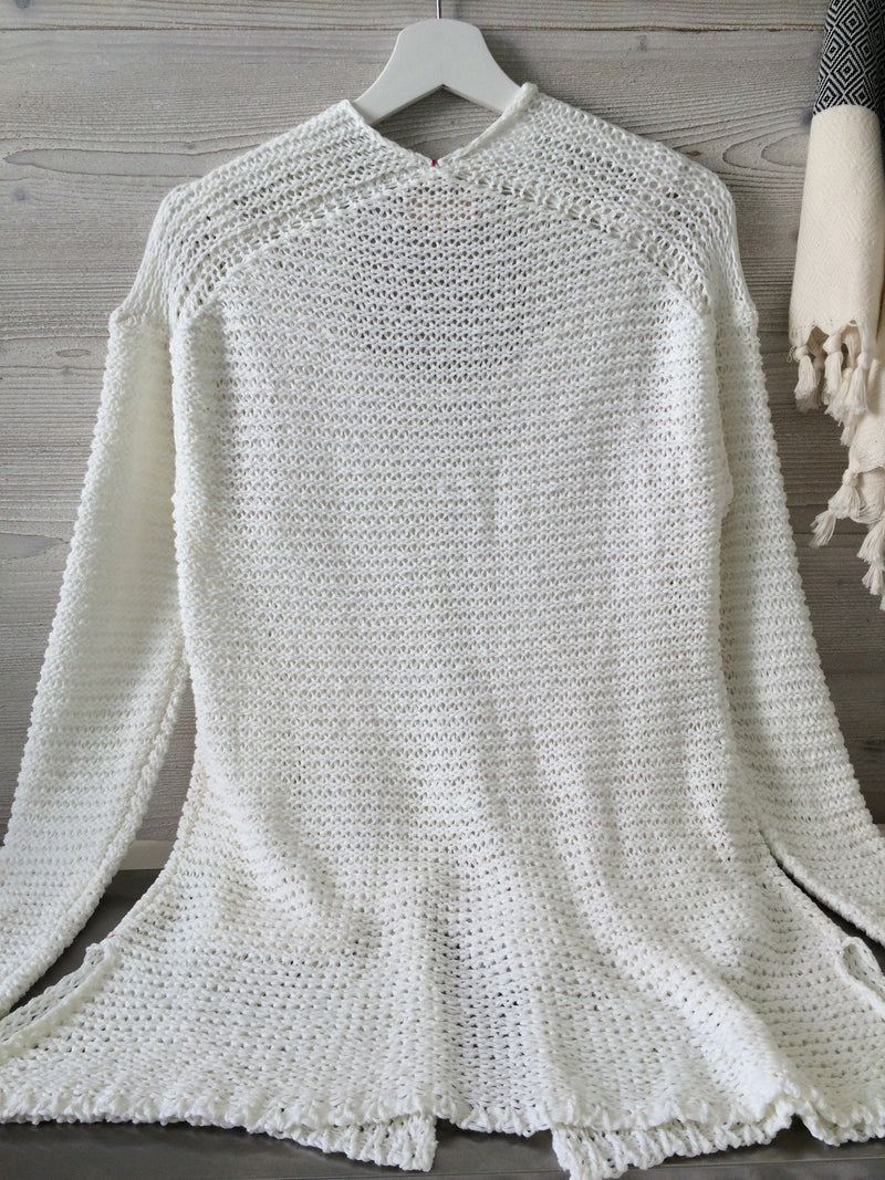 Leather Button Cardigan - White