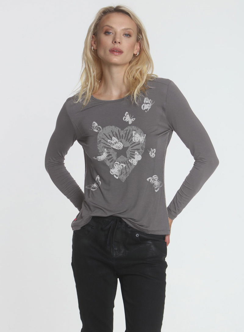 Graphic Riley LS Tee - Deep Taupe Heart