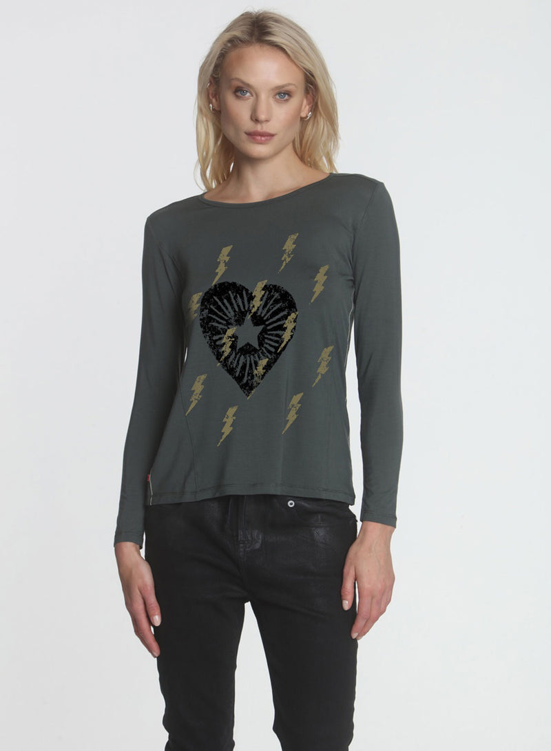 Graphic Riley LS Tee - Loden Heart Bolts